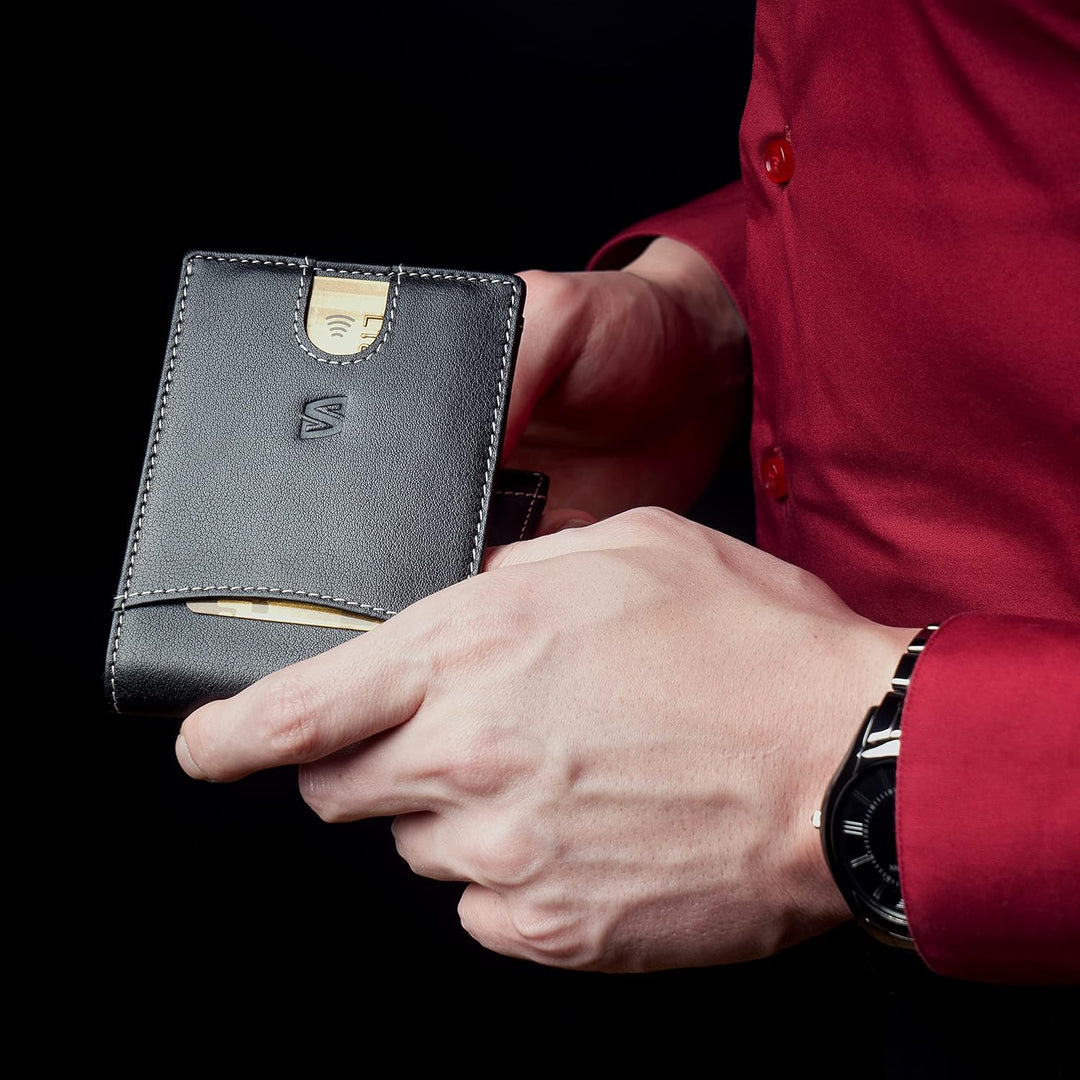 SERASAR | Premium Wallet [Clever] für Herren in schwarz aus Echtleder | 11 Kartenfächer | Wahlweise