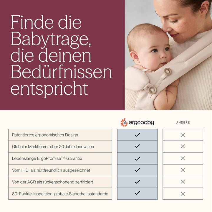 Ergobaby Babytrage für Neugeborene bis zum Kleinkind, 4-Positionen Omni 360 Cool Air Mesh Pearl Grey