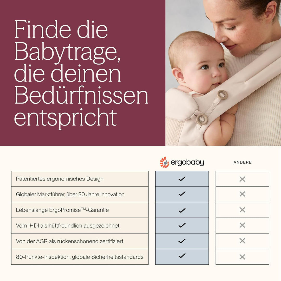 Ergobaby Babytrage für Neugeborene ab Geburt bis 20kg, 4in1 Omni 360 Cool Air Mesh Kindertrage Trage