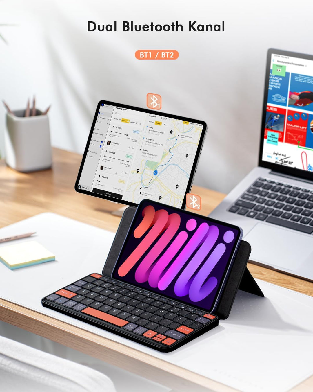Doohoeek Tragbare Dual Bluetooth Tastatur für Tablet & Smartphone, Mini Keyboard mit verstellbarem S