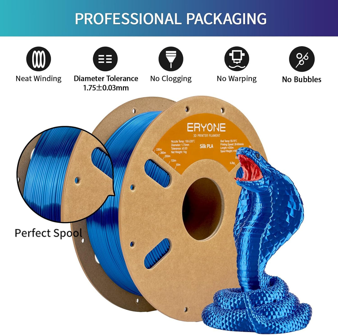 ERYONE Seiden PLA Filament 1.75mm, PLA Seiden Filament für 3D Drucker, 1.75mm +/- 0,03 mm, 1kg /Spul