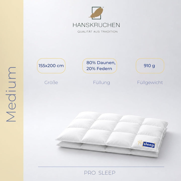 HANSKRUCHEN® Pro Sleep Daunendecke 155x200 cm - Medium - Made in Germany Kassettendecke aus 100% Bau