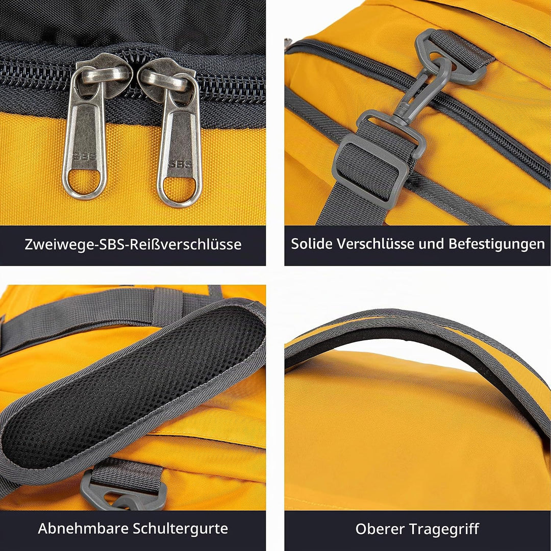 Ubon Faltbare Reisetasche Wasserdicht Grosse Sporttasche mit Fach Gelb 65L | Unisex-Rucksack,Wanderr