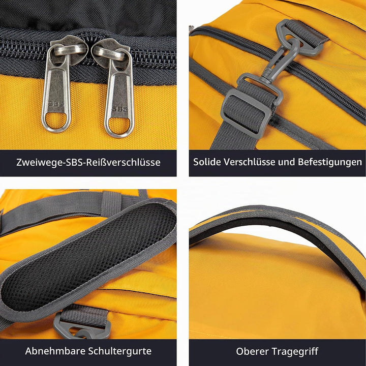 Ubon Faltbare Reisetasche Wasserdicht Grosse Sporttasche mit Fach Gelb 65L | Unisex-Rucksack,Wanderr