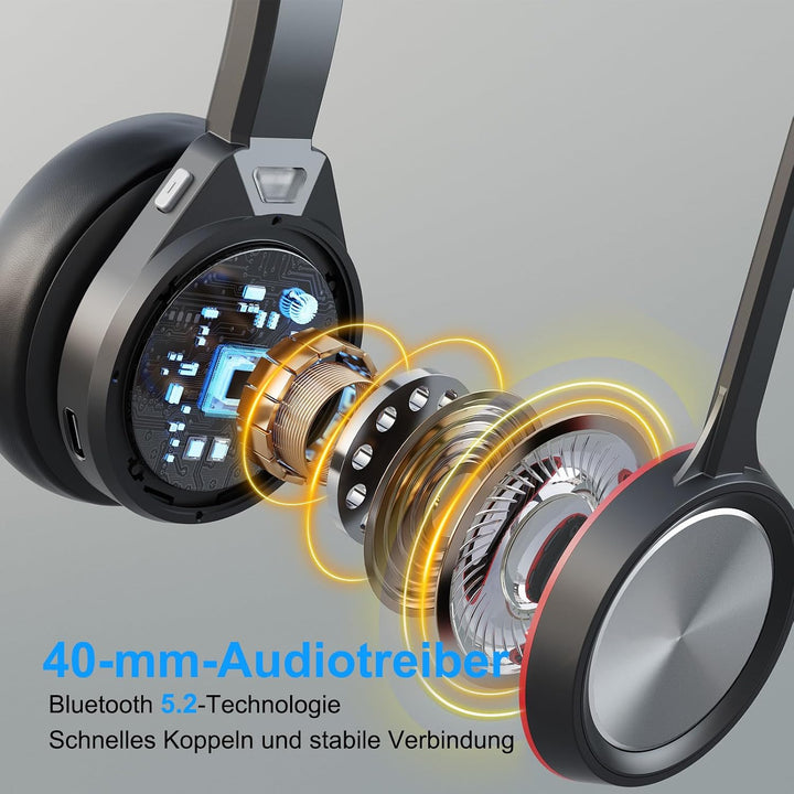 Bluetooth Headset mit Mikrofon, Wireless Headset mit USB Dongle Ladestation, Noise Cancelling Mikrof