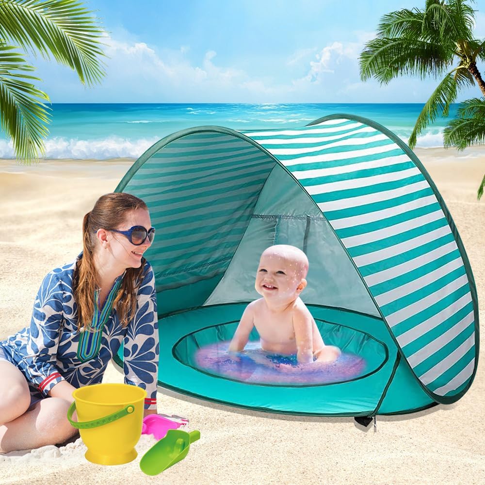 Strandmuschel Pop Up, Baby Strand Zelt mit Trennbarer Pool, UV-Schutz 50+, Strandmuschel Baby, Stran
