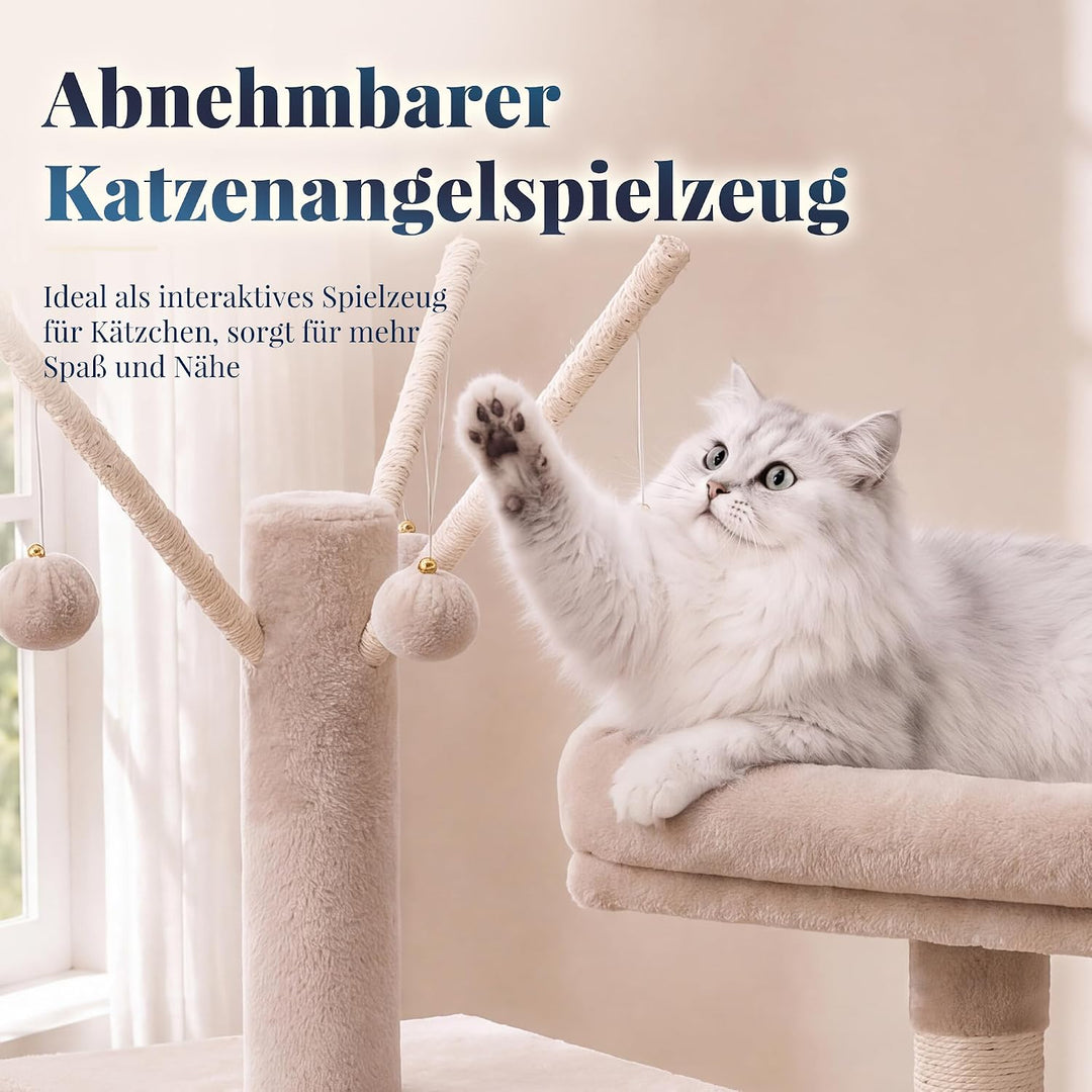 Hey-Brother Kratzbaum, 135 cm Indoor Katzenbaum, Mit gepolsterter Plattform Bett, Spielzeug Ball, Hö