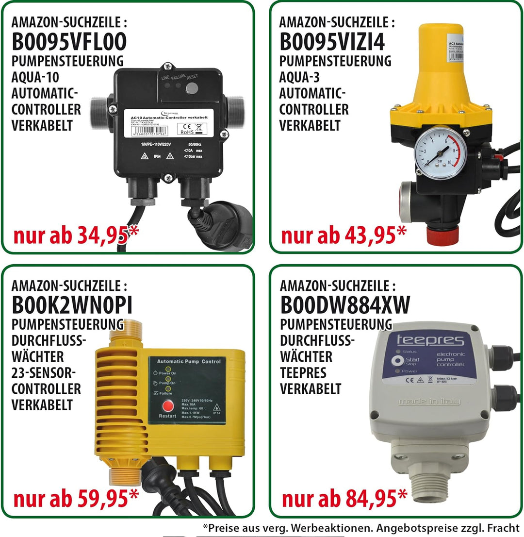 HAUSWASSERWERK HAUSWASSERAUTOMAT LEISE KREISELPUMPE PUMPE AQUA INNO-TEC 1300Watt mit DURCHFLUSSWÄCHE