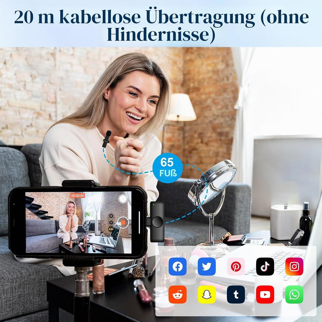 Kabelloses Lavalier Mikrofon für iPhone/iPad, Plug-Play Mini Lavalier Mikrofon Wireless für Intervie
