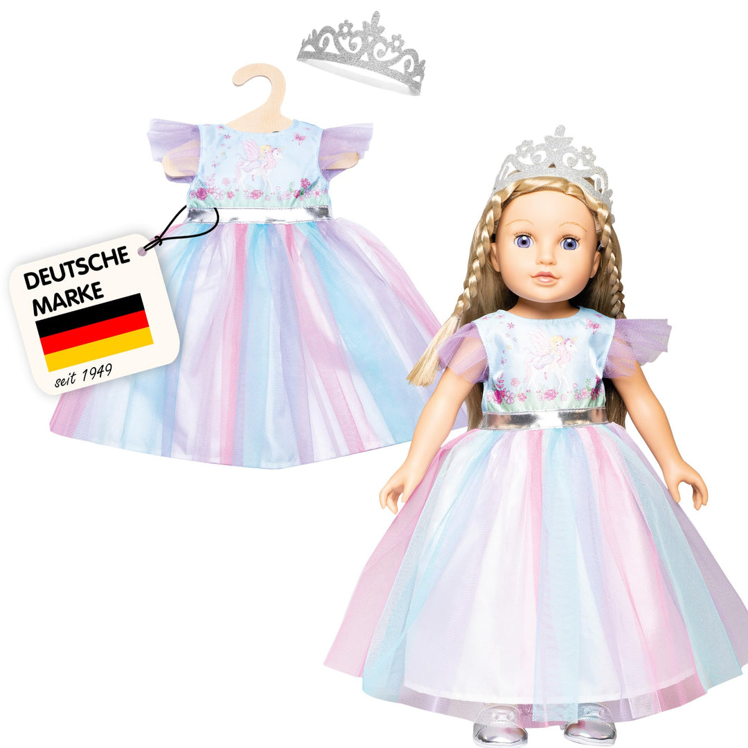 Heless 2130 - Kleid für Puppen im Design Fee und Einhorn, mit silberner Krone, Grösse 35 - 45 cm Kle