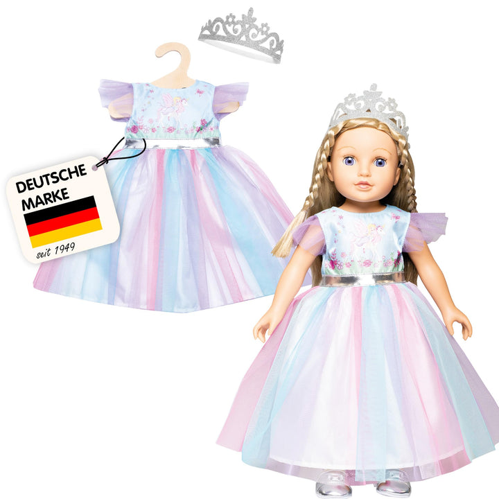 Heless 2130 - Kleid für Puppen im Design Fee und Einhorn, mit silberner Krone, Grösse 35 - 45 cm Kle