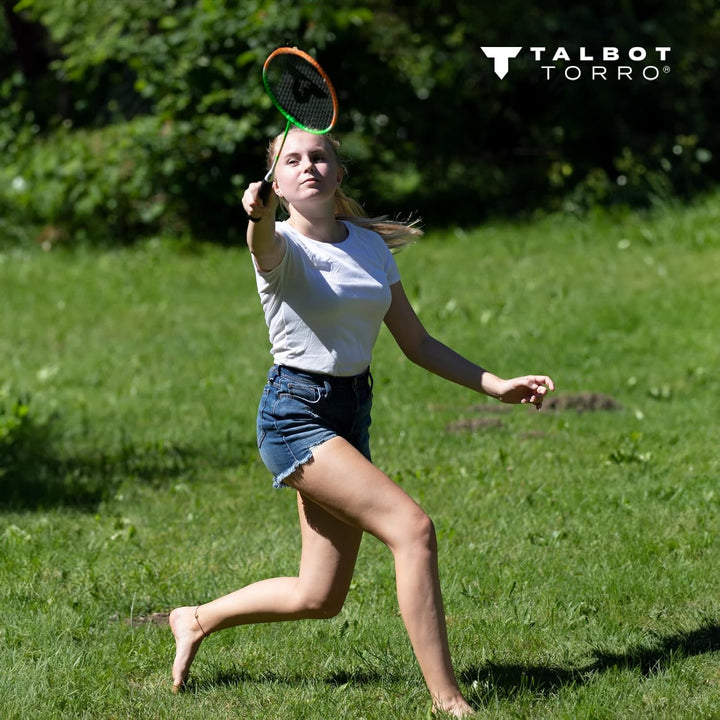 Talbot-Torro Badminton-Set 4-Attacker Plus, Kolmplettset mit 4 Schläger, 3 Federbälle, komplette Net