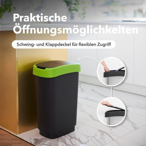 Rotho Twist Mülleimer 50l mit Deckel, Kunststoff (PP recycelt) , schwarz/gelb, 50l (40.1 x 29.8 x 60