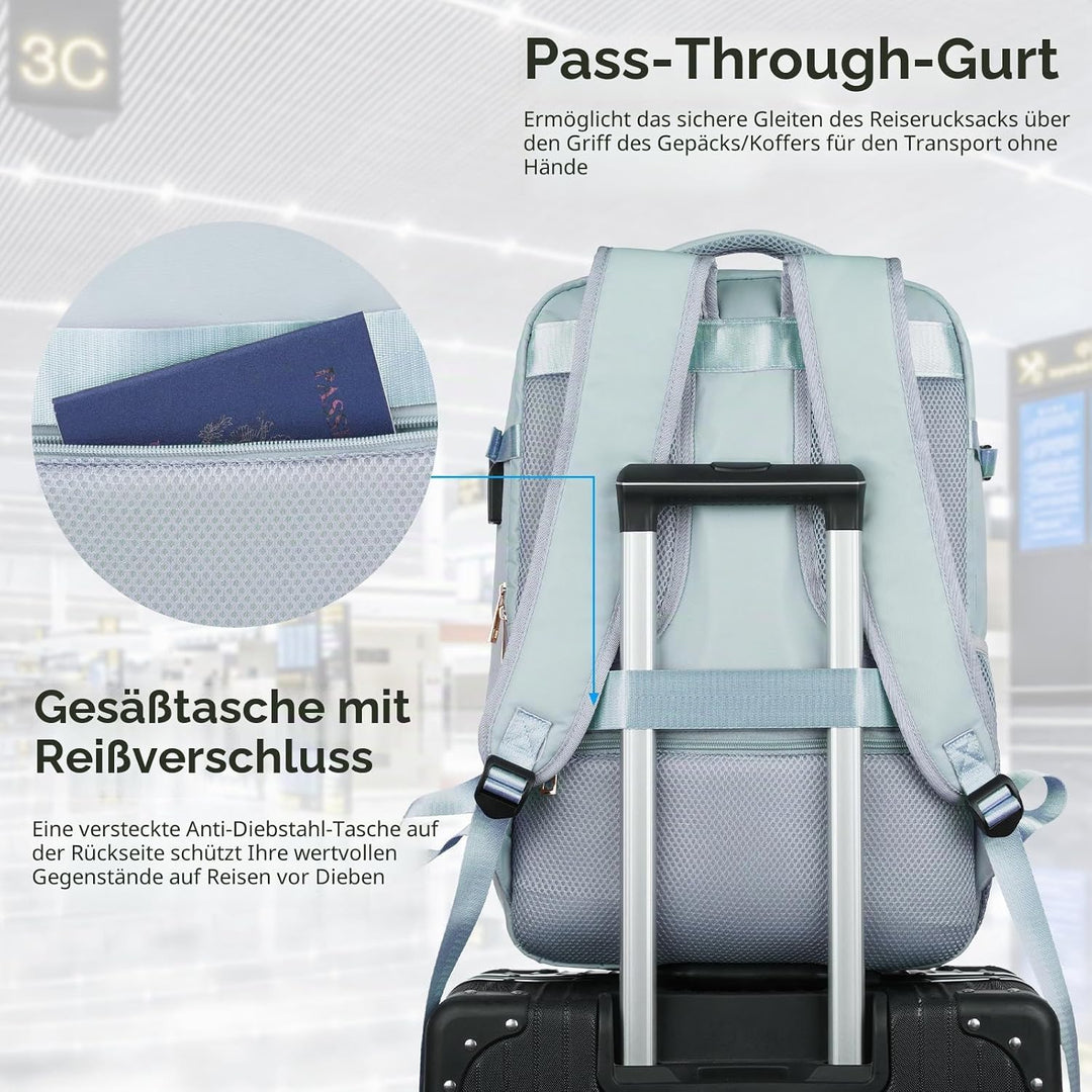 MOMUVO Grosser Reiserucksack für Damen, flugzugelassener Handgepäck-Rucksack, wasserabweisend, Diebs