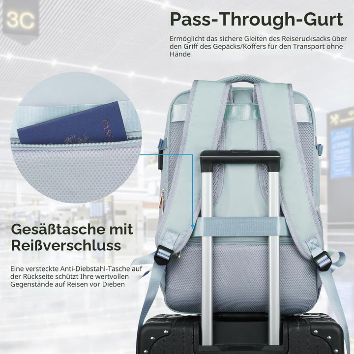 MOMUVO Grosser Reiserucksack für Damen, flugzugelassener Handgepäck-Rucksack, wasserabweisend, Diebs