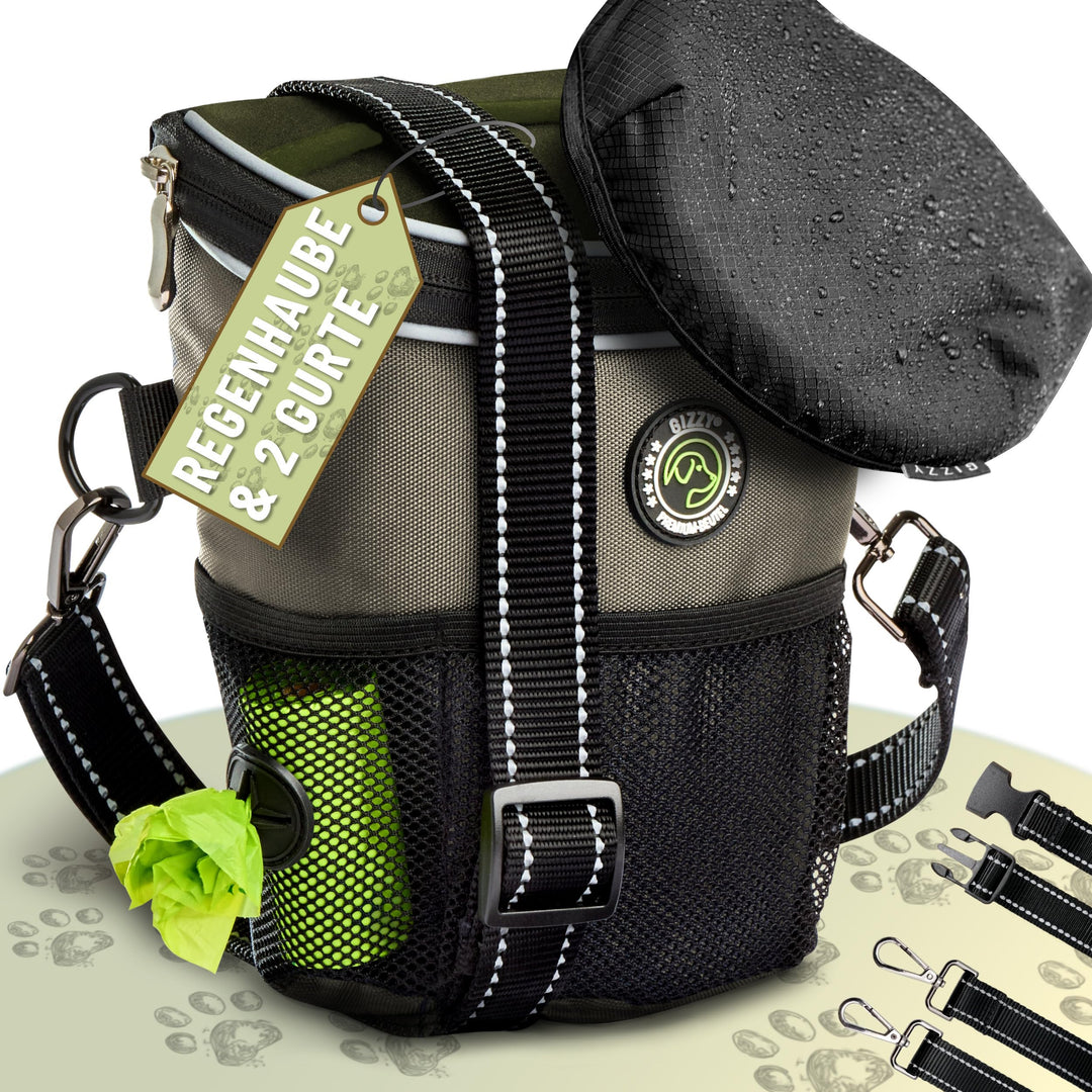GIZZY® DAS ORIGINAL | Leckerlitasche für Hunde + REGENHAUBE | Leckerlibeutel für Hunde mit praktisch