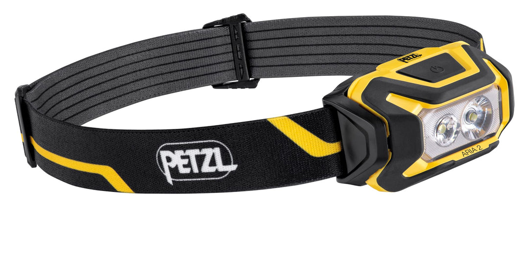 PETZL ARIA 2, Kompakte, langlebige, wasserdichte Stirnlampe, 450 Lumen, Schwarz ARIA 2 E070AA00, ARI