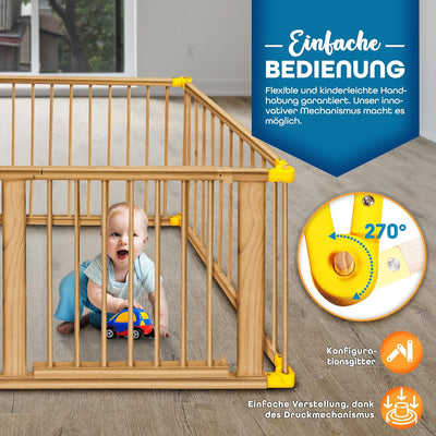 KIDUKU® 7,2 Meter Laufgitter XXL klappbar inkl. Tür, bestehend aus 8 Elementen, individuell formbar