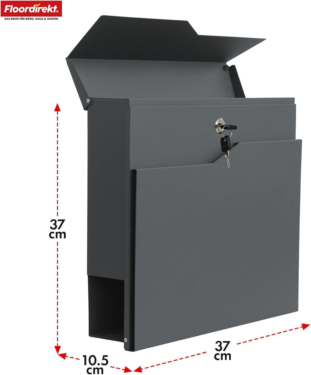 Floordirekt Moderner Briefkasten, mit Zeitungshalter, Deckel, abschliessbar mit Zeitungsfach und gro