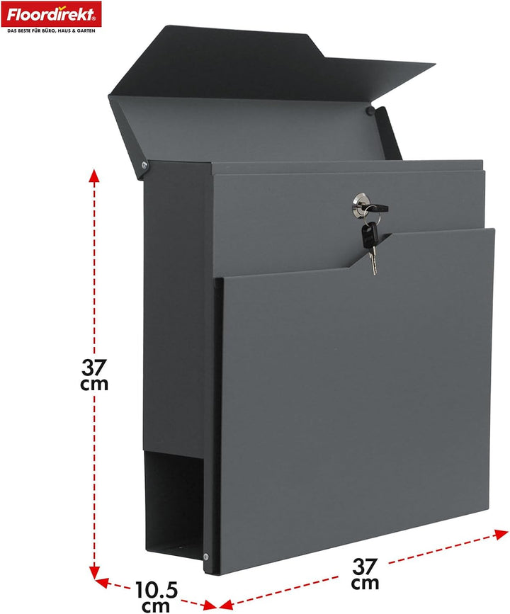 Floordirekt Moderner Briefkasten, mit Zeitungshalter, Deckel, abschliessbar mit Zeitungsfach und gro