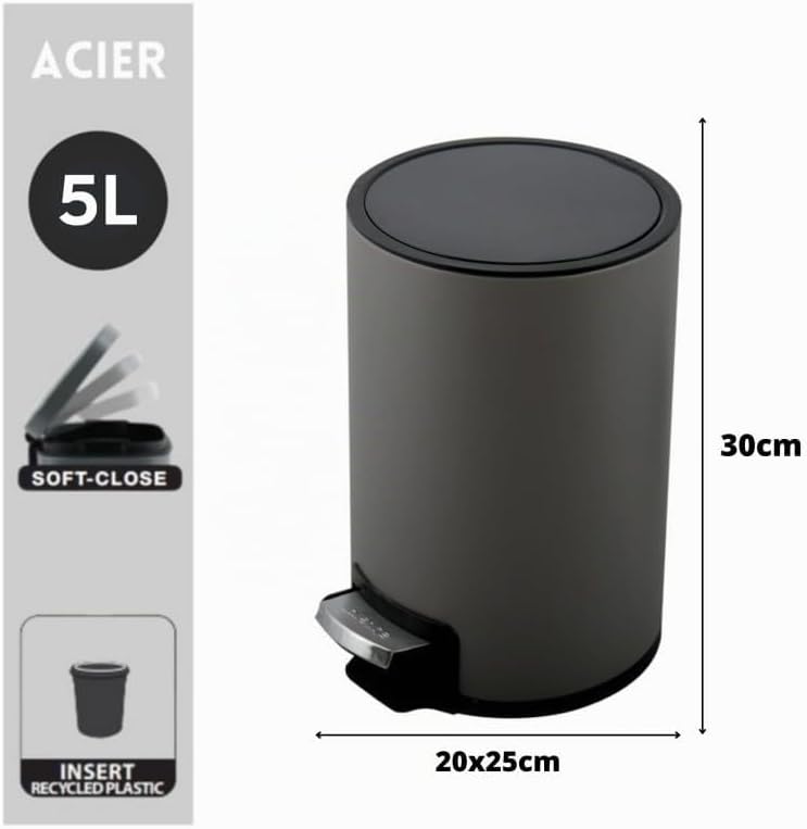 Spirella Kosmetikeimer 3 Liter Edelstahl mit Absenkautomatik und Inneneimer Riku Badezimmer Mülleime