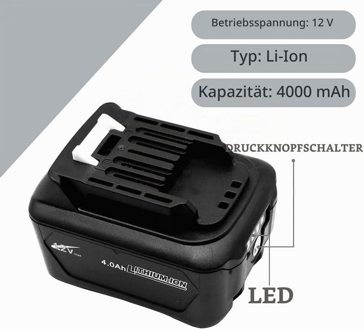GOLEMON® 4,0Ah BL1041B Akku + Ladegerät DC10WD ersetzen für Makita (BL1016) BL1015 BL1020B BL1021B D