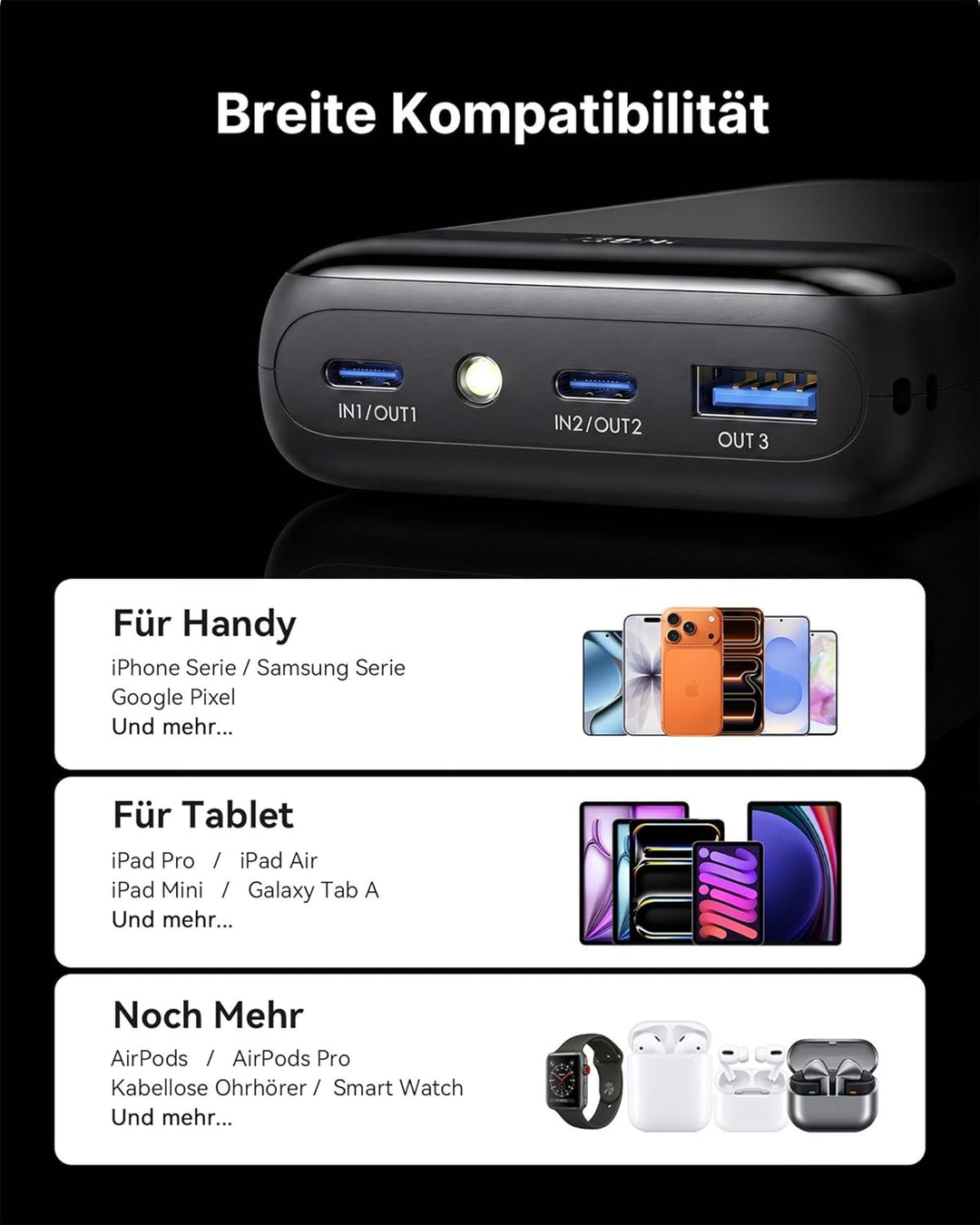 INIU Power Bank, Ultra Klein 20000mAh 22.5W Schnellladefunktion Power Bank, USB-C In&Out Externe Han