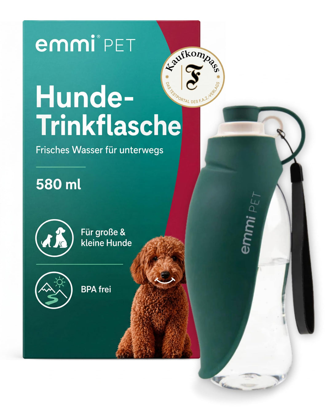 emmi-PET Hundetrinkflasche in Dunkelgrün I 580 ml I Auslaufsichere Trinkflasche mit integriertem Nap