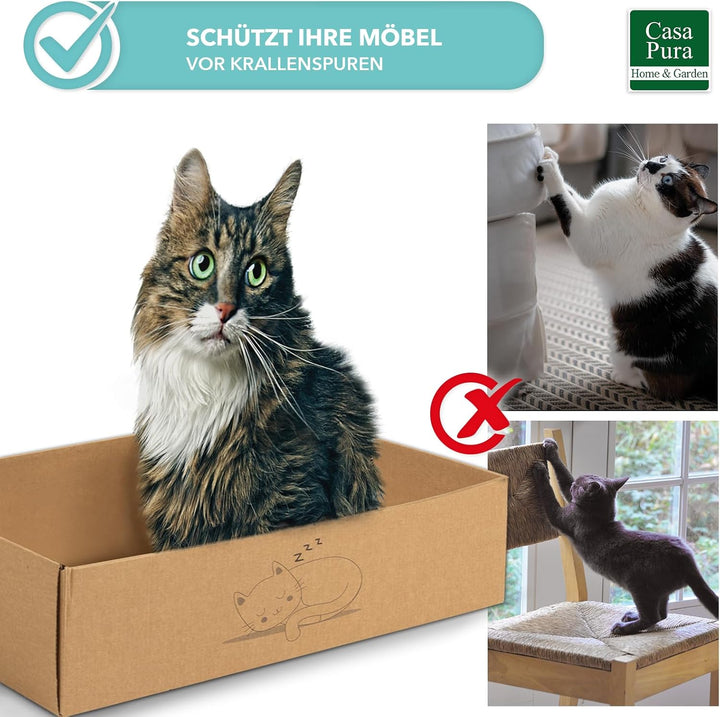 casa pura Katzenkratzbox Tiger mit 5 Kratzbrettern - 43,5 x 29,5 x 14 cm - Doppelseitige Kratzpappe