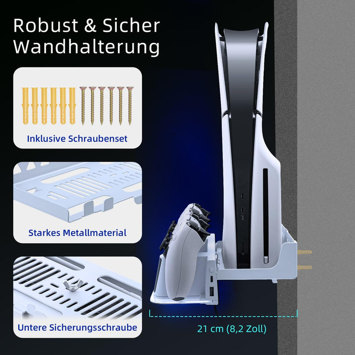 Mcbazel Wandhalterung PS5 mit Schnellladestation, Dual-Controller und RGB-Licht für PlayStation 5 Ko