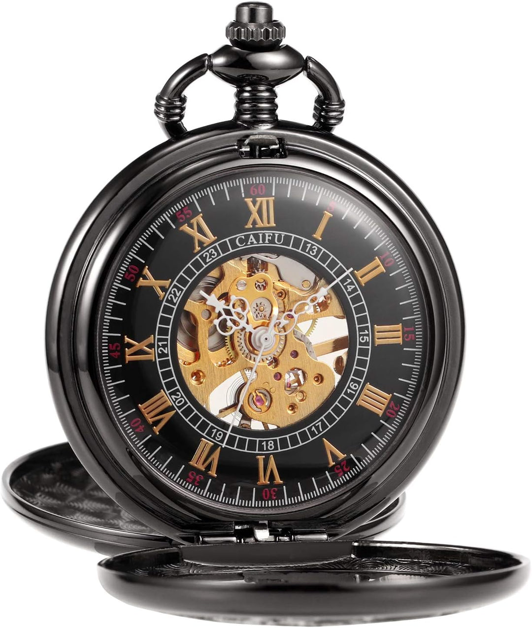 TREEWETO Unisex Retro Taschenuhr Herren mit Kette analog Handaufzug Drache Phönix Skelett Römische S