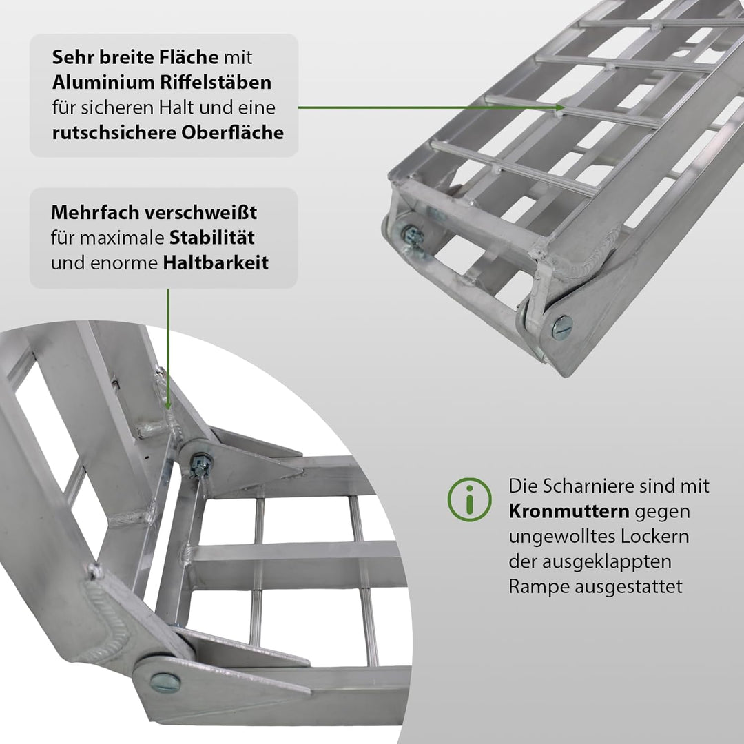 TRUTZHOLM 2 x Auffahrrampe klappbar 180 cm Traglast 680 kg Alu grau geriffelte Einzelstäbe Verladera