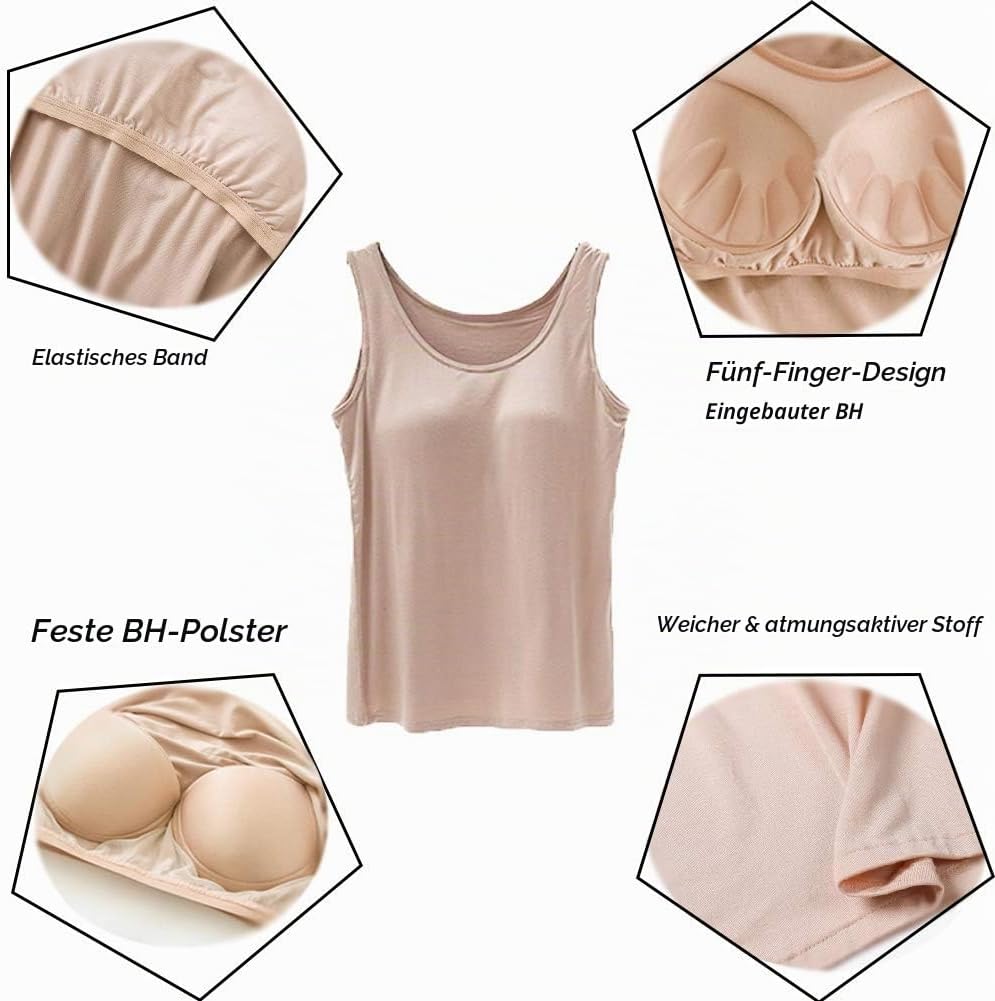 STARBILD Damen Unterhemd BH-Hemd Basic U-Ausschnitt Eingebauter BH Bügelloser Gepolstert Tank Tops,