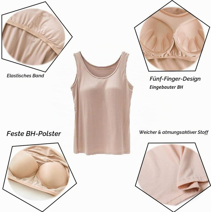STARBILD Damen Unterhemd BH-Hemd Basic U-Ausschnitt Eingebauter BH Bügelloser Gepolstert Tank Tops,