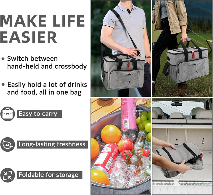 30L Kühltasche, Kühlbox, Isoliertasche, Picknicktasche für Essen und Getränke, Faltbar Wasserdicht O