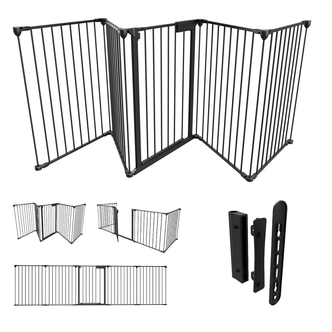 Fiqops Kaminschutzgitter mit Tür 310 cm Metall Ofenschutzgitter Laufstall Absperrgitter mit Sicherhe