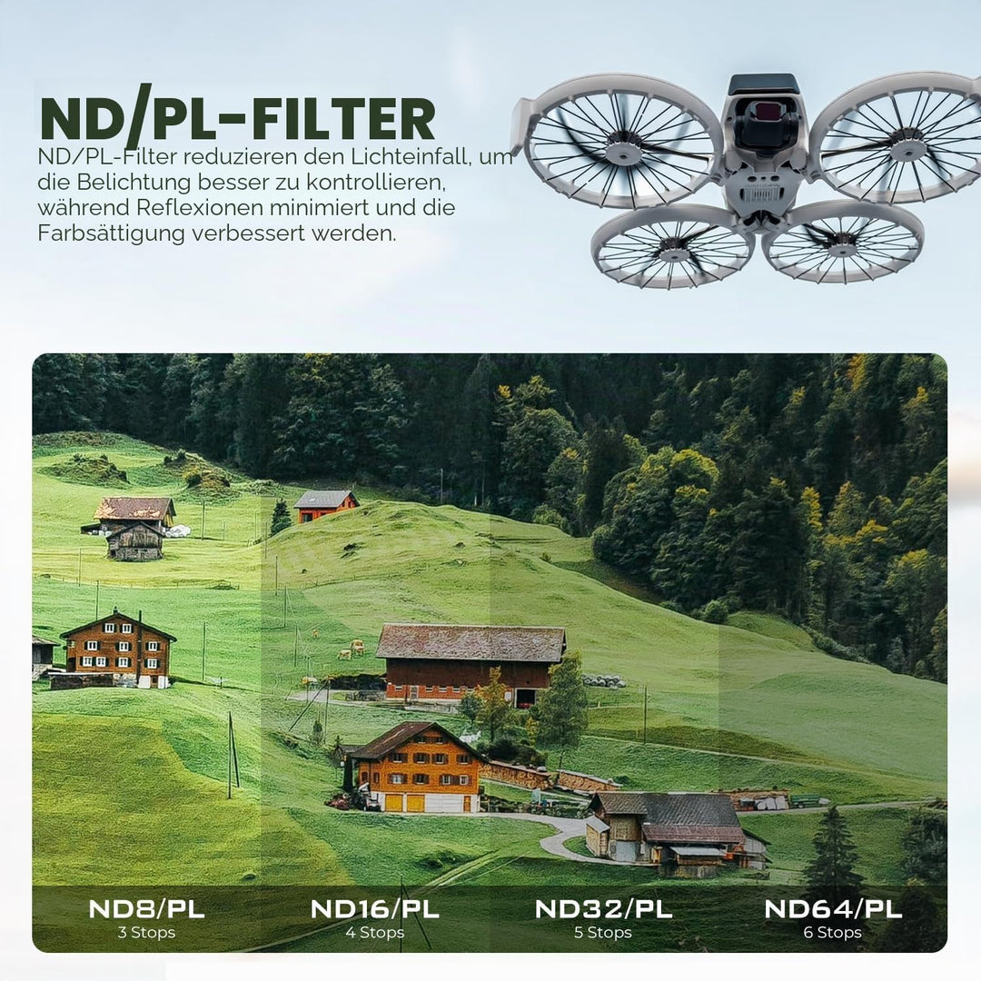 Freewell Bright Day Filter Kit für DJI Flip Drone – ND8/PL, ND16/PL, ND32/PL, ND64/PL, ND1000, UV zu