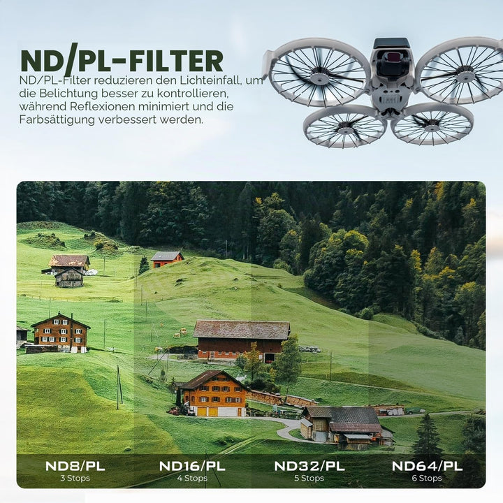 Freewell Bright Day Filter Kit für DJI Flip Drone – ND8/PL, ND16/PL, ND32/PL, ND64/PL, ND1000, UV zu