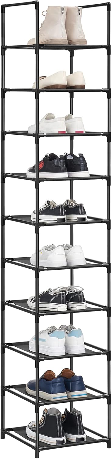 SONGMICS Schuhregal, 10 Ebenen, Schuhablage, Schuhaufbewahrung, schmal, 33 x 33 x 173 cm, Metallgest