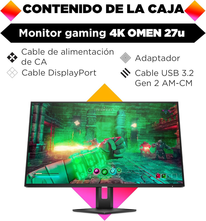 HP OMEN 27u 4K Gaming Monitor für PC und Konsolen, 27 Zoll Bildschirm, 2160p IPS Oxid UHD Display, 1