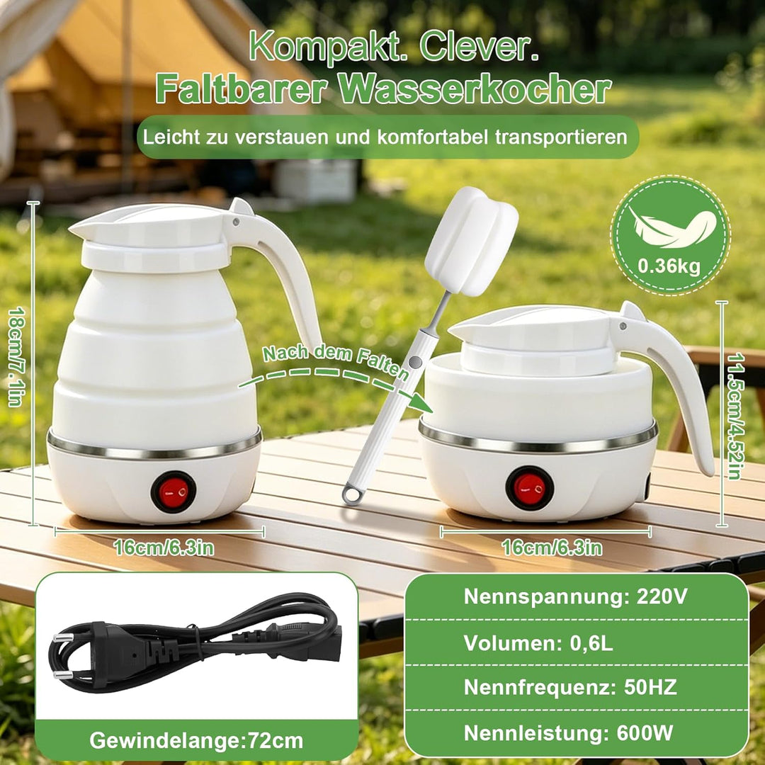 Faltbarer Wasserkocher 600ml Reisewasserkocher Klein Silikon Wasserkocher Camping Faltbar Wasserkess