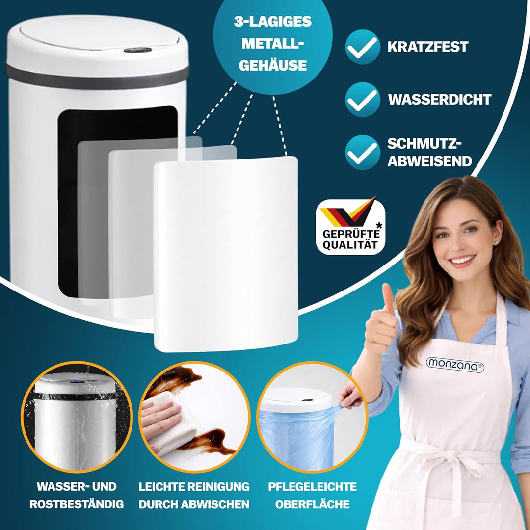 Monzana® Mülleimer Küche mit Sensor Leise 30L Edelstahl USB Ladekabel Deckel Berührungslos Abfalleim
