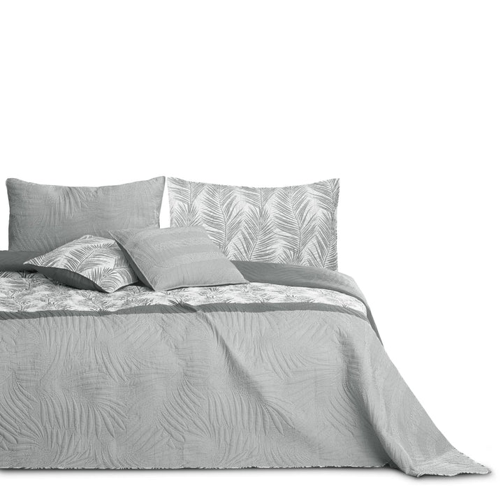 AmeliaHome Tagesdecke Bettüberwurf 170x210 cm zweiseitig pflegeleicht Steppung Pflanzenmuster Grau W