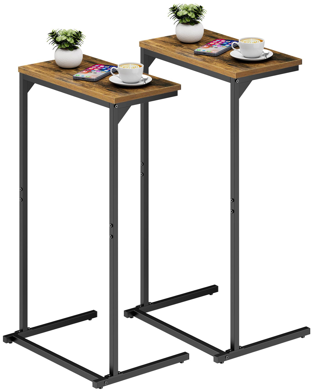 TUTOTAK C-förmiger Beistelltisch, 2er-Set, Kleiner Endtisch, 28,7 Zoll hoher Couch-Sofa-Tisch, Wohnz