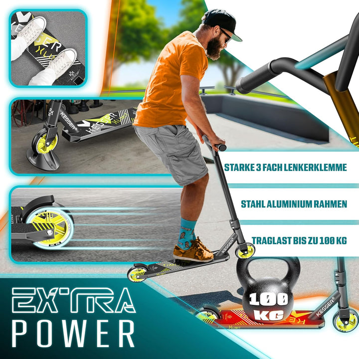 KESSER® Stunt Scooter X-Limit - 360° Lenkung Robuster Funscooter Stuntscooter mit ABEC 9 Kugellagern