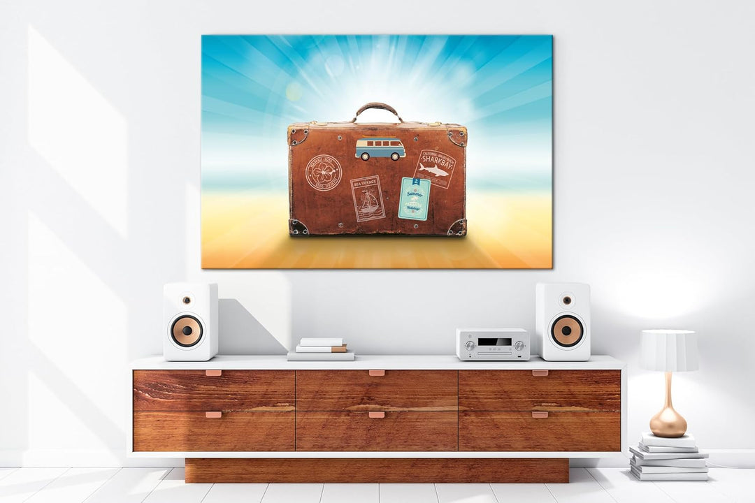 deyoli Reisekoffer aus Leder Format: 80x60 als Leinwandbild, Motiv fertig gerahmt auf Echtholzrahmen