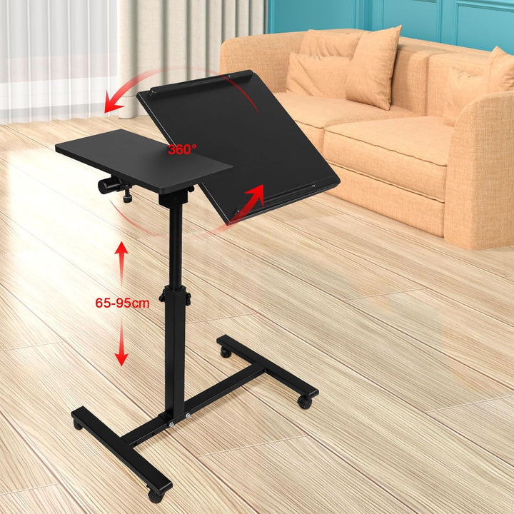 Betttisch mit Rollen, Betttisch für Laptop, Serviertablett für Sofa, Bremsen an beiden Hinterrädern,