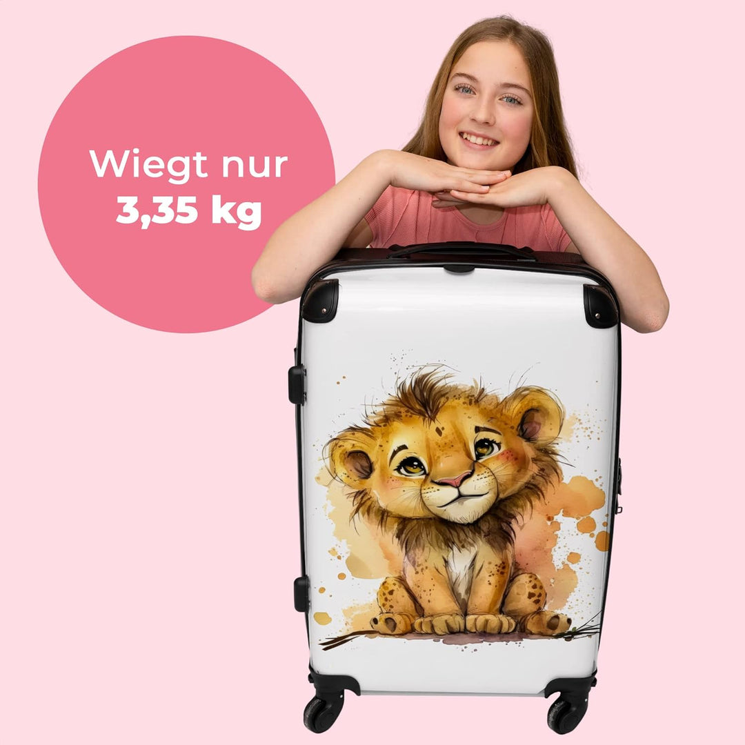 Koffer gross Trolley Rollkoffer Reisekoffer mit 4 Rollen Fotokoffer - Löwe - Aquarell - Braun - Tier