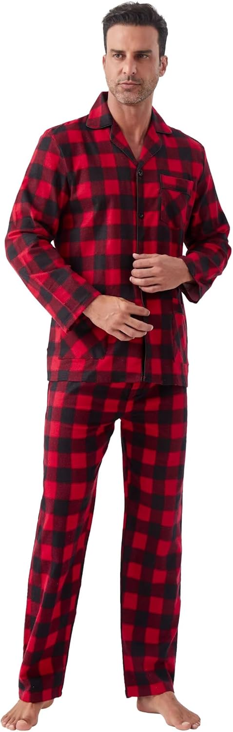 Amaxer 100% Baumwolle Herren Flanell Pyjamas Set Herren Pyjamas Home Fashion Pyjamas Langarm Hosen S