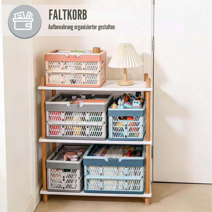 Klappkorb Faltbar, 2er Set Klappbox Klein mit Henkel 19 L Grau, Multifunktionaler Aufbewahrungskorb